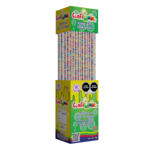 Caja de 60 popotes con chicles de colores